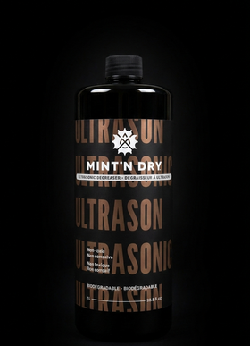 Ultrasonic Degreaser with 'Mint'n Dry' branding on a black background
