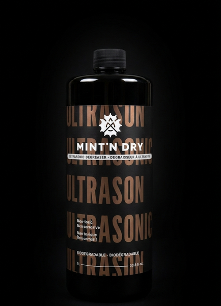 Ultrasonic Degreaser with 'Mint'n Dry' branding on a black background